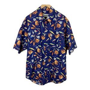 Nautical Print Short-Sleeve Button-Up Shirt - Blue